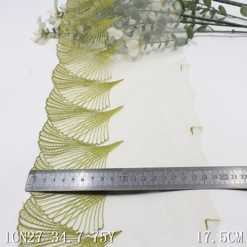 【1pack】-freedombeauty|Green Single-Sided Seaside Scallop Lightweight Mesh Embroidery 17cm Clothing Home Textile Lace Trim DIY