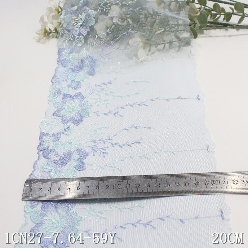 【1pack】-freedombeauty|Two-tone Single-sided Vintage Floral Mesh Embroidery Trim 20cm Curtain Sofa Cushion Lace Trim Accessories