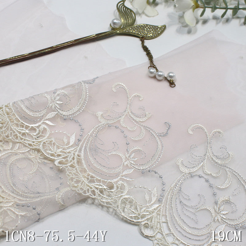 【1pack】-freedombeauty|Multicolor Silver Thread Ancient Style Water-Soluble Pattern Embroidery Lace Trim 17cm Clothing Home Textile Lace Trim DIY