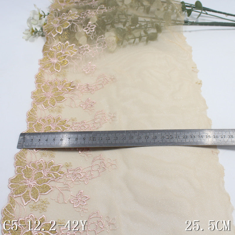 【1pack】-freedombeauty|Glitter Mesh Single and Double Side Vintage Flower Embroidery Lace 17cm Clothing Home Textile Lace Trim Accessories