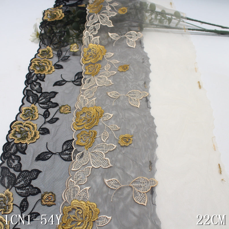【1pack】-Freedombeauty | Two-Color Mesh Single Side Gold Silk Antique Flower Embroidery Lace Clothing Home Textile Lace Accessories DIY