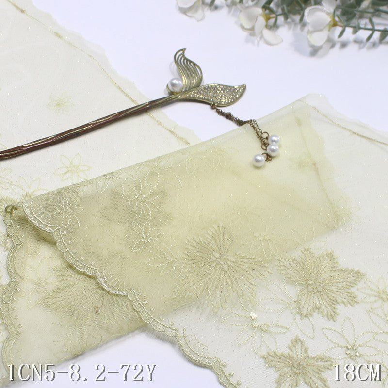 【1pack】-freedombeauty|Multicolor Glitter Single Edge Vintage Flower Mesh Embroidery 18cm Clothing Home Textile Lace Trim DIY