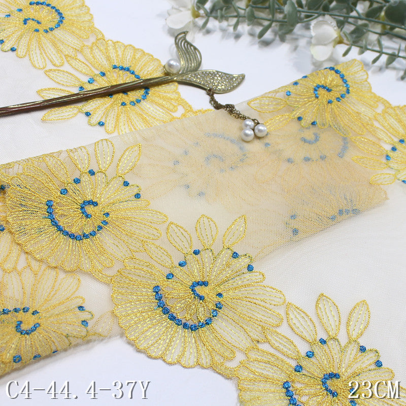 【1pack】-freedombeauty|Double-Sided Vintage Large Flower Mesh Embroidery Trim 23cm Curtain Sofa Cushion Lace Trim DIY Accessories