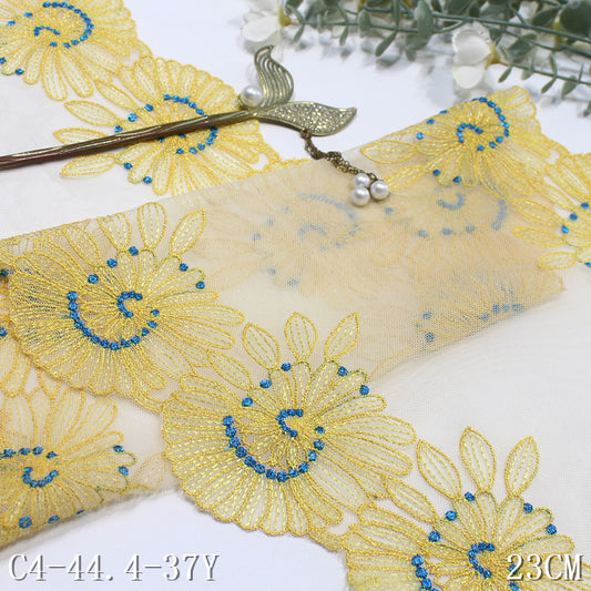 【1pack】-freedombeauty|Double-Sided Vintage Large Flower Mesh Embroidery Trim 23cm Curtain Sofa Cushion Lace Trim DIY Accessories
