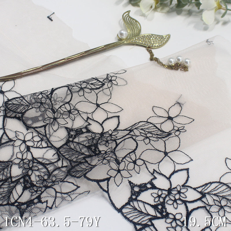【1pack】-freedombeauty|Skin Tone Mesh Single Edge Vintage Flower Embroidery Trim Clothing Home Textile 19cm Lace Trim DIY Accessories