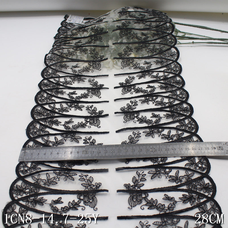 【1pack】-freedombeauty|White Mesh Double-Sided Black Half-Oval Misaligned Flower Vine Embroidery Trim Vintage Clothing Backpack Accessories DIY