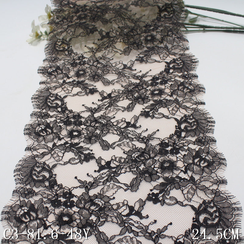 freedombeauty|Apricot Skin Tone Base Mesh French Black Full Pattern Non-Elastic Eyelash Lace Lightweight Home Textile Lace Trim