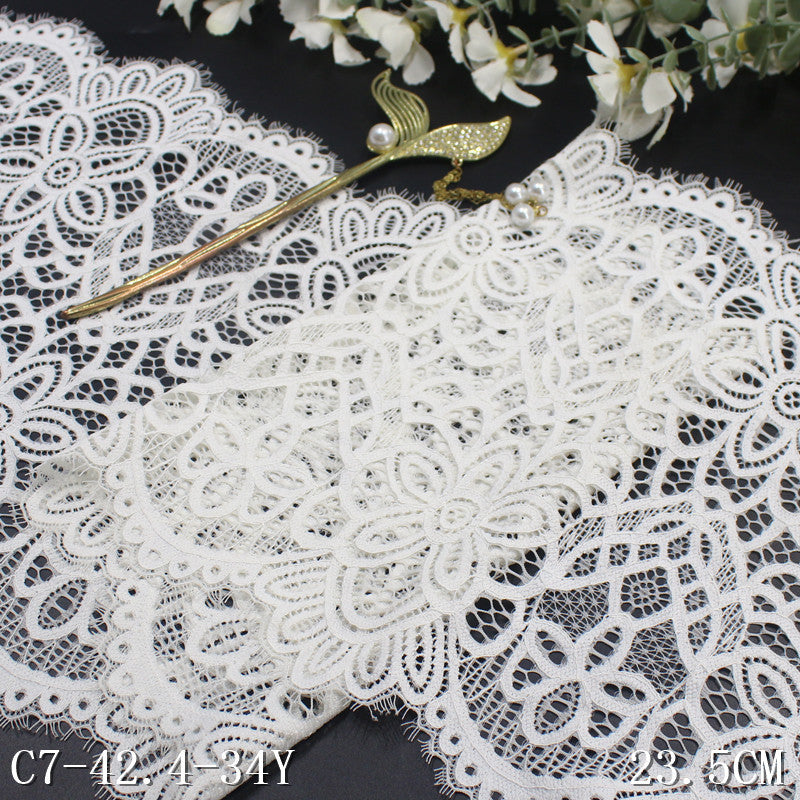 freedombeauty|White Double-Sided Wavy Ethnic Style Elastic Eyelash Lace Trim Clothing Curtain 23cm Lace Trim Accessories