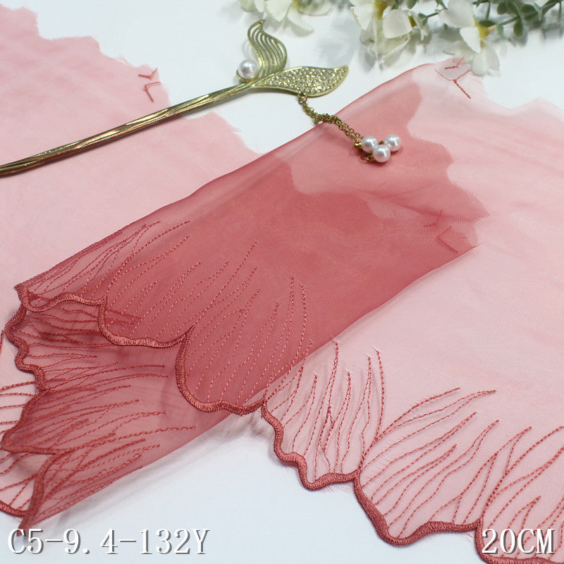 【1pack】-freedombeauty|Two-tone Mesh Single-sided Ancient Style Polyester Thread Embroidery Lace Trim Performance Costume Curtain 21cm Lace Trim Accessories