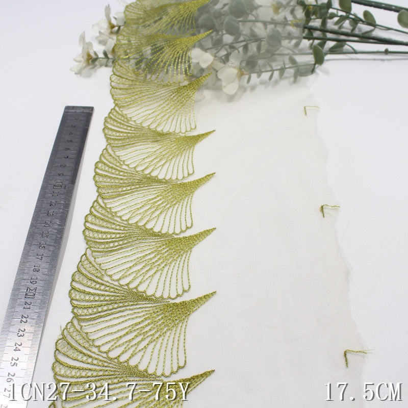 【1pack】-freedombeauty|Green Single-Sided Seaside Scallop Lightweight Mesh Embroidery 17cm Clothing Home Textile Lace Trim DIY