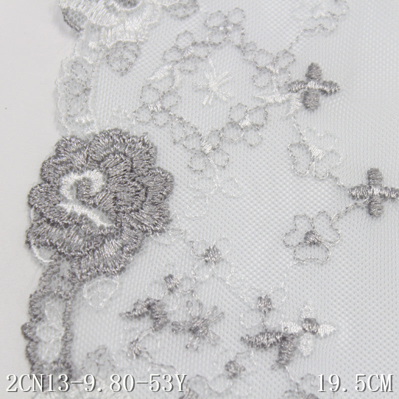 【1pack】-freedombeauty|Gray Mesh Single-Sided Two-Tone French Flower Embroidery Lace Trim Clothing Home Textile Lace Trim DIY Accessories