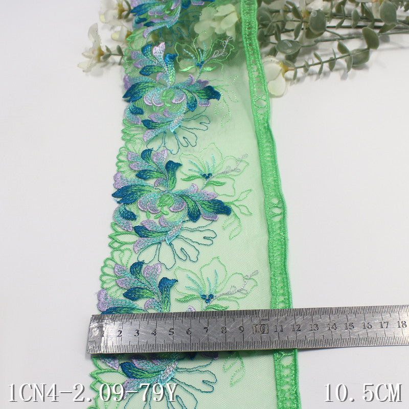 【1pack】-freedombeauty|Green Mesh Single-Sided Polyester Flower Narrow Embroidery Trim Accessories Curtain Table Edge Fabric Trim