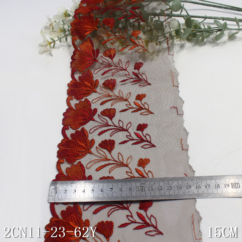 【1pack】-freedombeauty|Two-tone Single-sided Vintage Floral Mesh Embroidery Trim Clothing Home Textile 15cm Lace Trim DIY Accessories