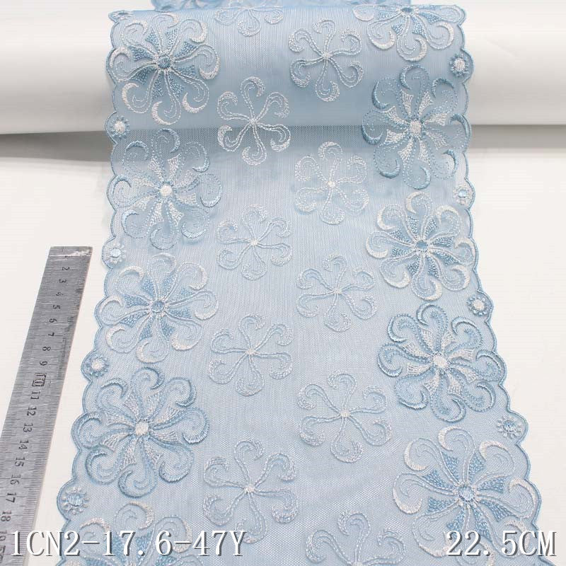 【1pack】-freedombeauty|Haze Blue with Silver Thread Embroidered Lace Pattern DIY Handmade Lingerie Curtain Accessories Lace