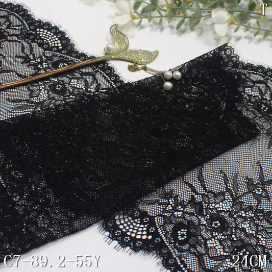 freedombeauty|Black and White Double Wave Retro Flower Lightweight Elastic Eyelash 24cm Clothing Lingerie Lace Trim DIY