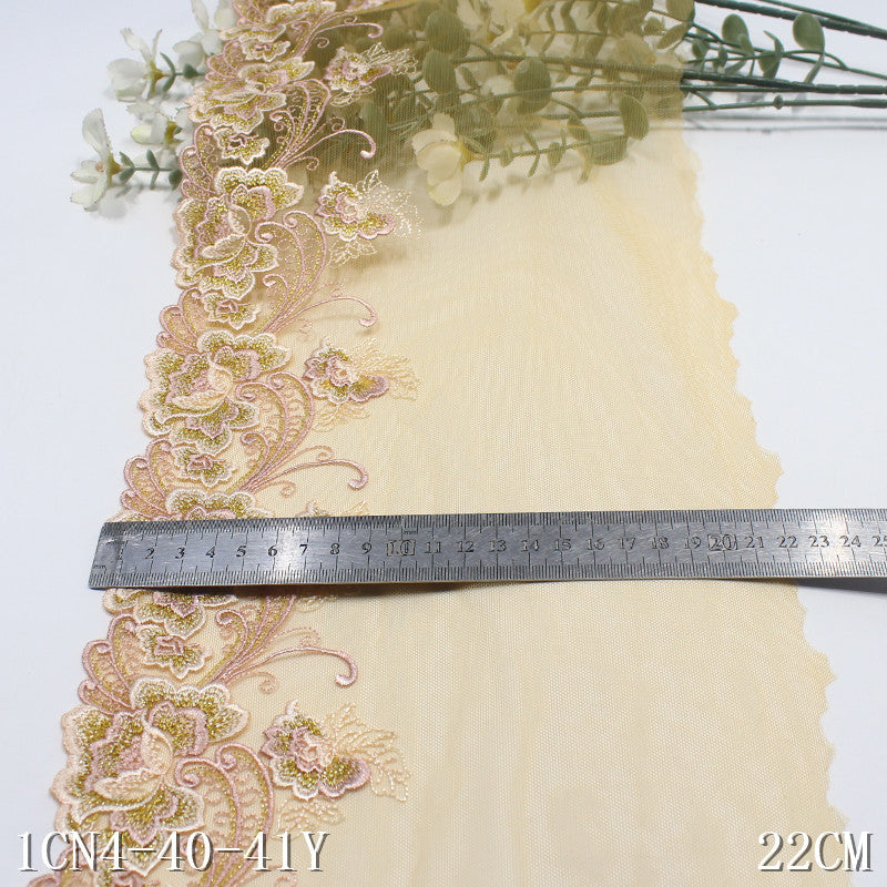 【1pack】-freedombeauty|Yellow Mesh Single-Sided Exquisite Gold Thread Flower Embroidery Trim Curtain Sofa Cushion Lace Trim Accessories