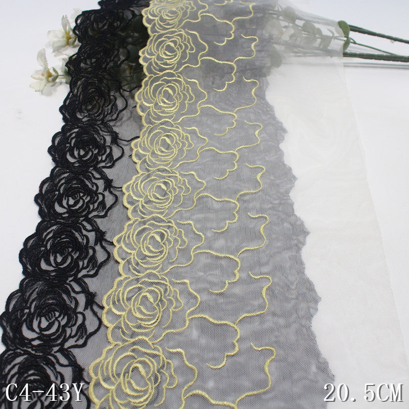 【1pack】-freedombeauty|Black and White Single-Sided Retro Rose Mesh Embroidery Lace 20cm Clothing Home Textile Lace Trim DIY