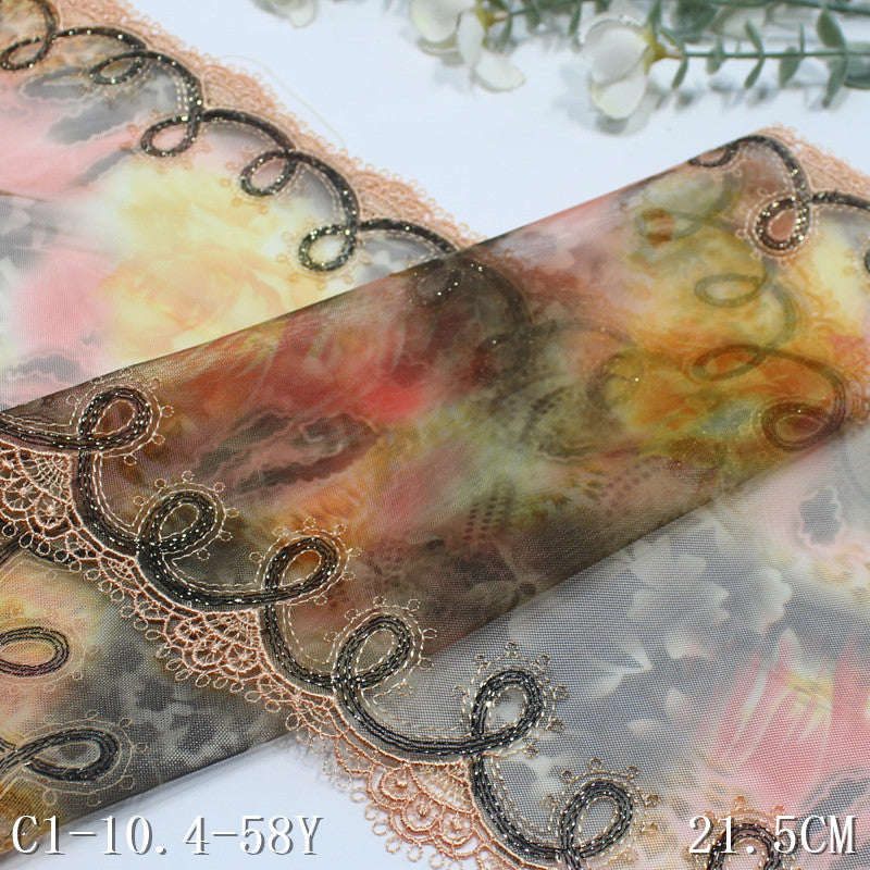 【1pack】-Freedombeauty | Bilateral Gold Thread Water Soluble Classical Printed Mesh Embroidery 21cm Curtain Sofa Cushion Lace Accessories