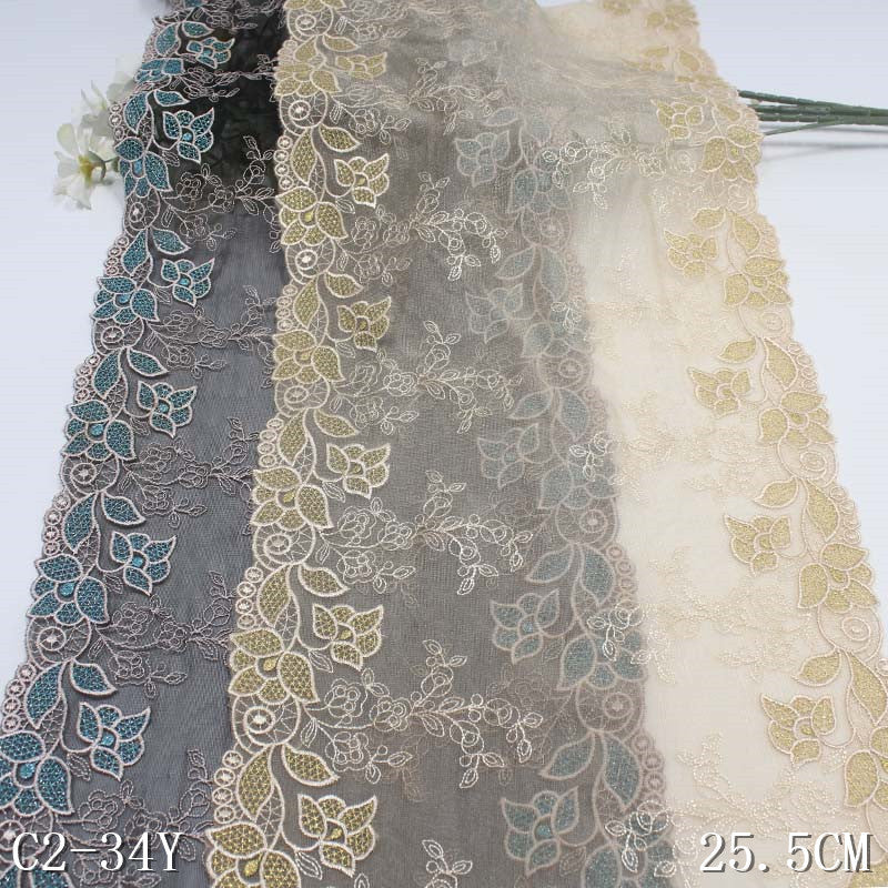 【1pack】-freedombeauty | Two-tone Double-sided Classical Gold Thread Flower Mesh Embroidery Lace Trim Dancewear Pajamas Lace Trim Accessories