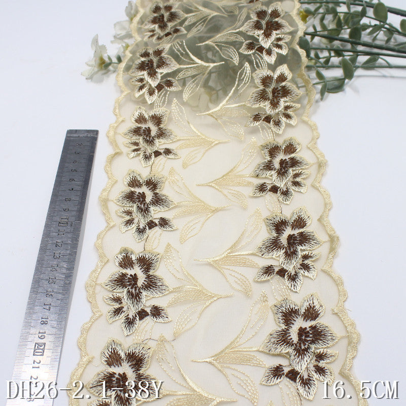 【1pack】-freedombeauty|Apricot Mesh Double-Sided Vintage Flower Embroidery Trim 25cm Curtain Sofa Cushion Lace Trim Accessories