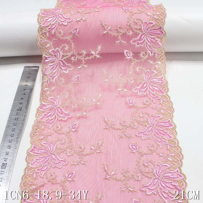 【1pack】-freedombeauty|Pink Mesh Double-Sided Polyester Flower Embroidery Trim Accessories for Curtains Sofa Cushions Decorative Edging