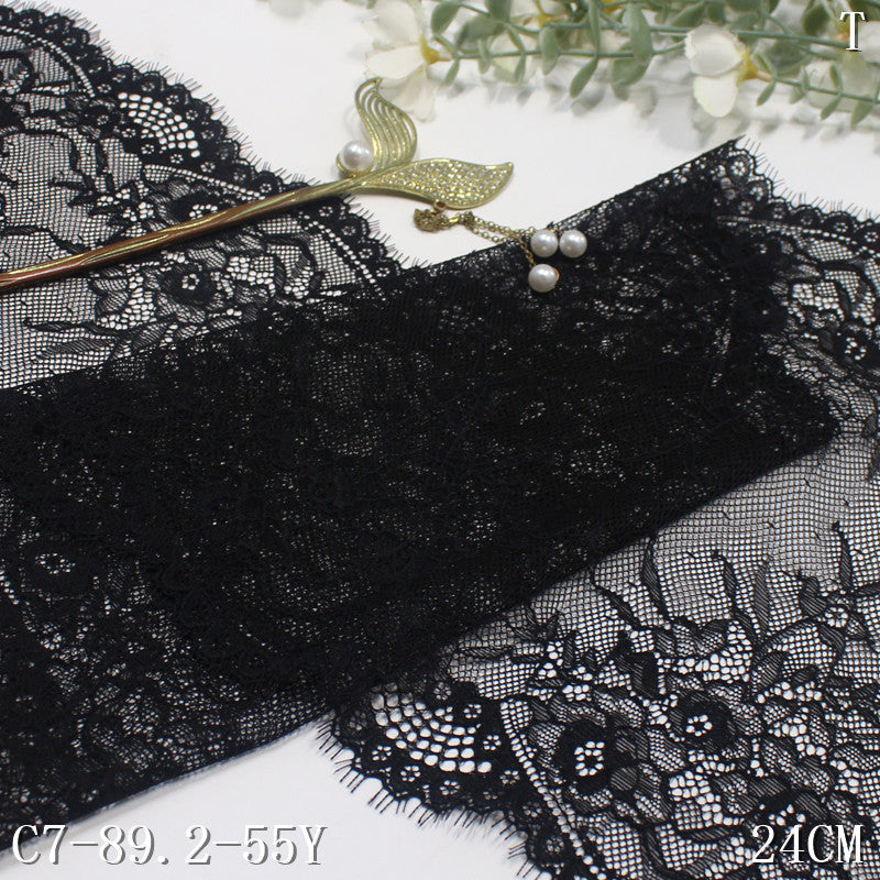 freedombeauty|Black and White Double Wave Retro Flower Lightweight Elastic Eyelash 24cm Clothing Lingerie Lace Trim DIY