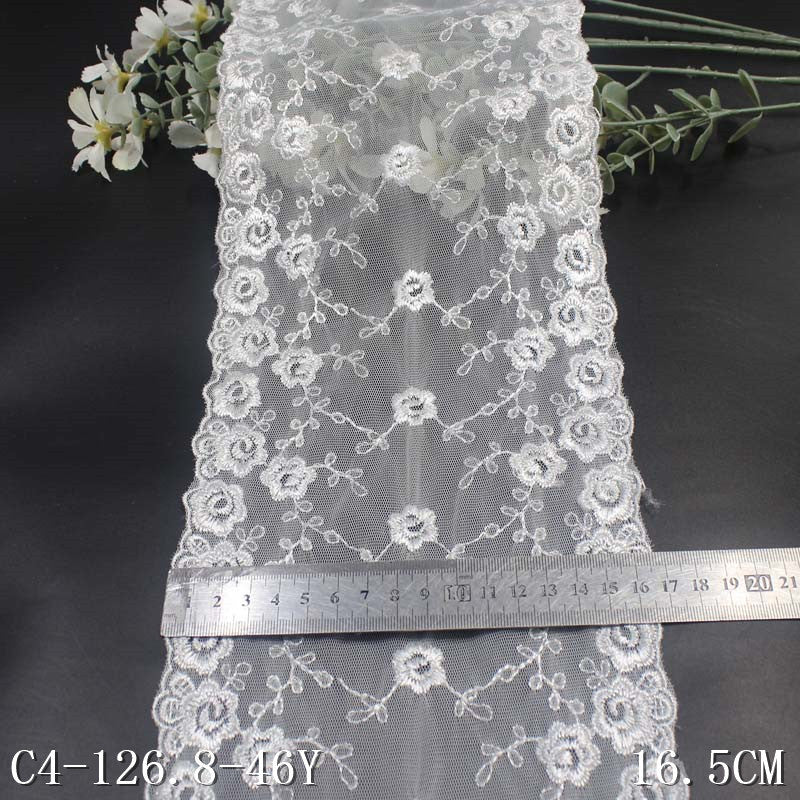 【1pack】-freedombeauty|White Mesh French Style Double-Sided Polyester Flower Embroidery Lace Trim DIY Lingerie Clothing Lace Trim Accessories