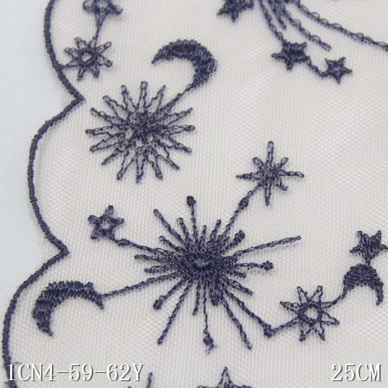 【1pack】-freedombeauty|Pink Mesh Double Wave Sun Moon Star Embroidery Trim Curtain Sofa Cushion 25cm Lace Trim Accessories