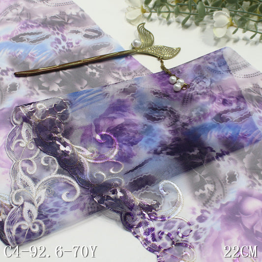 【1pack】-freedombeauty|Printed Mesh Single-Sided Silver Thread Ancient Style Embroidery Trim Curtain Sofa Cushion Lace Trim DIY Accessories