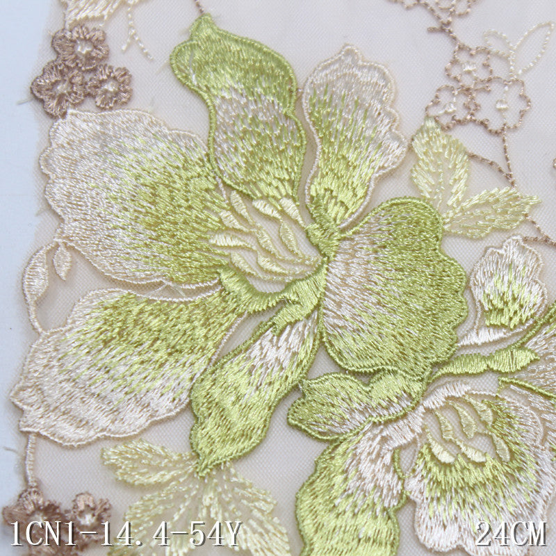 【1pack】-freedombeauty|Apricot Mesh Single-Sided Vintage Large Flower Embroidery Lace Trim Performance Costume Curtain Lace Trim DIY Accessories