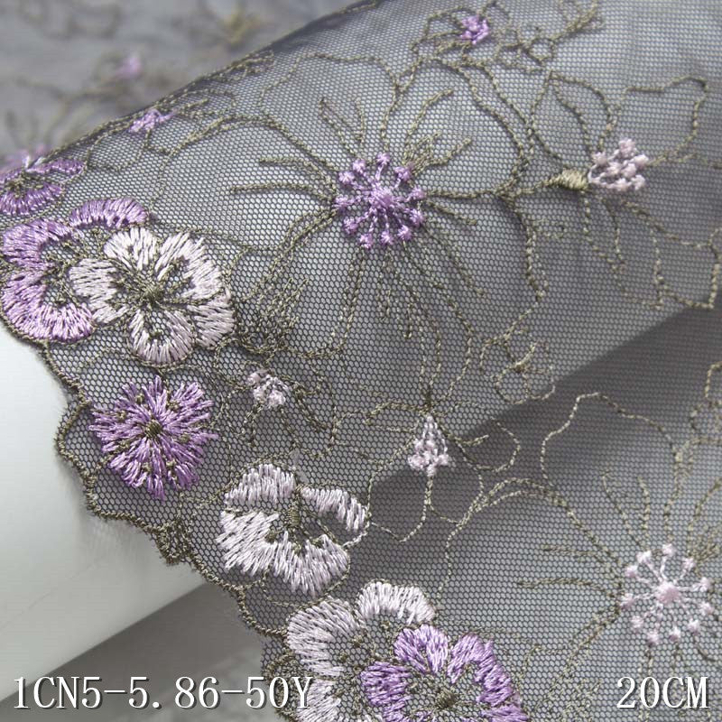 【1pack】-freedombeauty|Multicolor Mesh Single Edge Color Block Polyester Thread Small Flower Embroidery Trim DIY Curtain Clothing Lace Trim Accessories