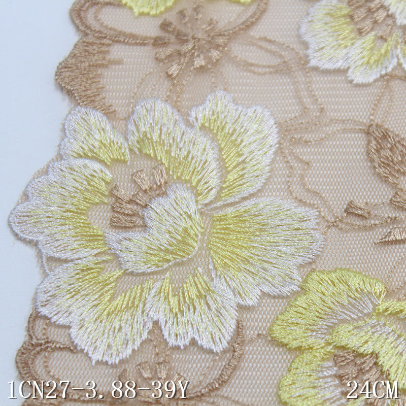 【1pack】-freedombeauty|Brown Mesh Single Side Exquisite Flower Embroidery Trim 24cm Clothing Home Textile Lace Trim DIY Accessories
