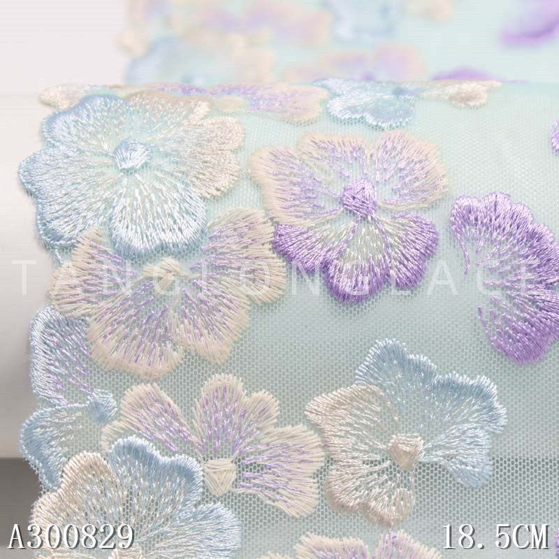 【1pack】-Freedombeauty | Exquisite Simple Embroidery Lace Three-Dimensional Flower Clothing Design Curtain Accessories 18.5cm Mesh Lace