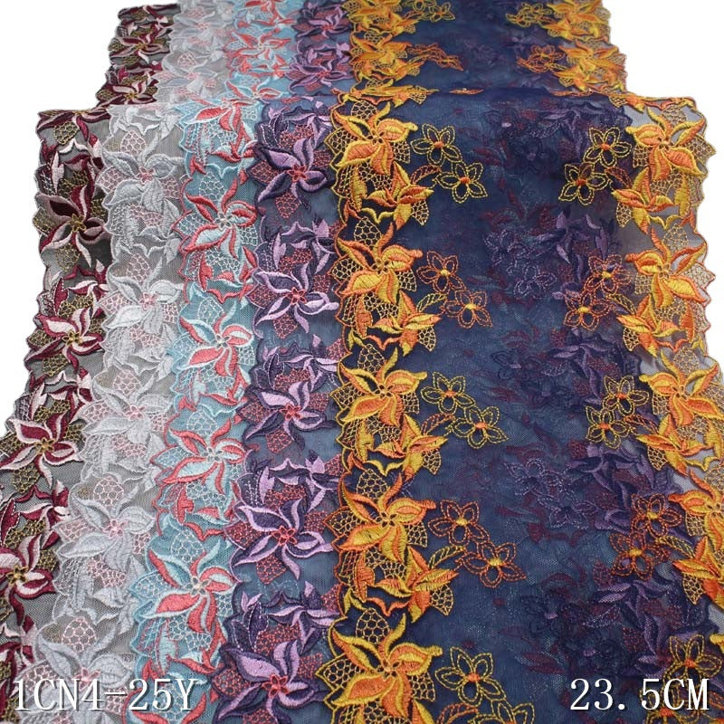 【1pack】-freedombeauty|Multicolor Non-Elastic Polyester Mesh Embroidery Trim Accessories for Curtains, Clothing, Sofa Cushions, Textile Accessories