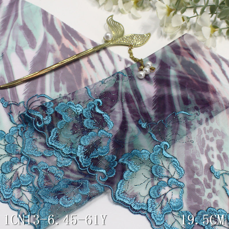 【1pack】-freedombeauty|Multicolor Printed Mesh Ancient Style Single Edge Silver Thread Embroidery Trim Curtain Sofa Cushion 19cm Trim Accessories