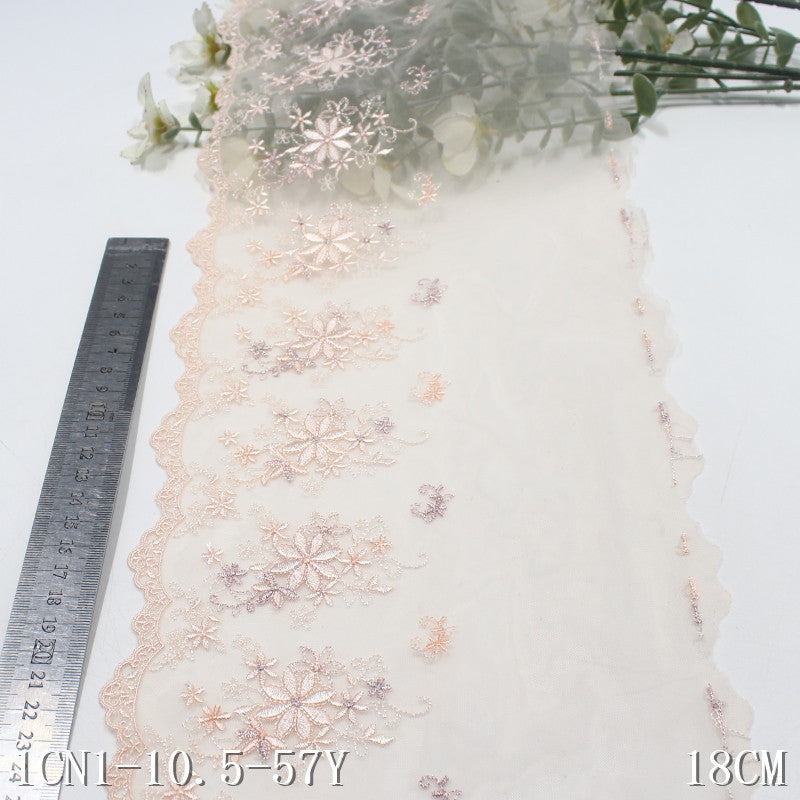 【1pack】-Freedombeauty | Multi-Color French Unilateral Silver Silk Small Flower Embroidery Lace 16cm Clothing Home Textile Lace Accessories DIY