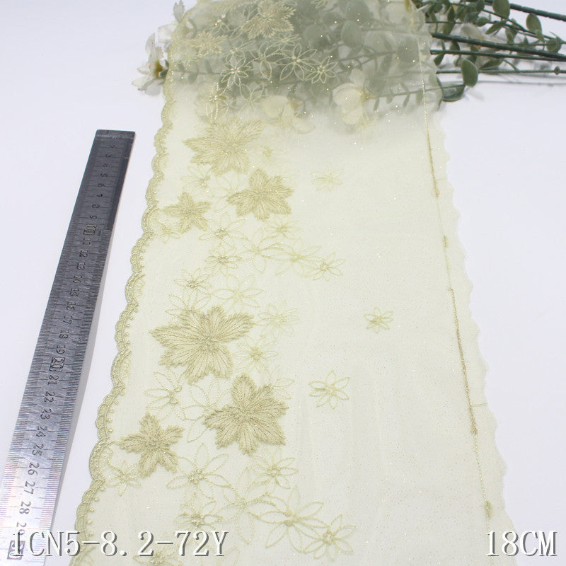 【1pack】-freedombeauty|Multicolor Glitter Single Edge Vintage Flower Mesh Embroidery 18cm Clothing Home Textile Lace Trim DIY