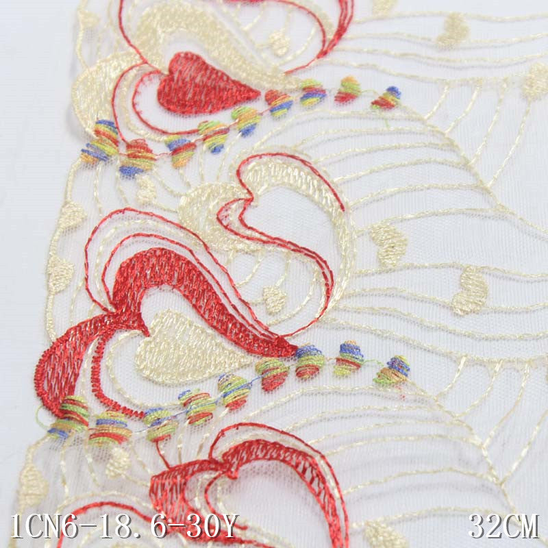 【1pack】-freedombeauty|White Washed Mesh Double-Sided Wide Heart Pattern Embroidered Lace Trim for Curtains and Clothing