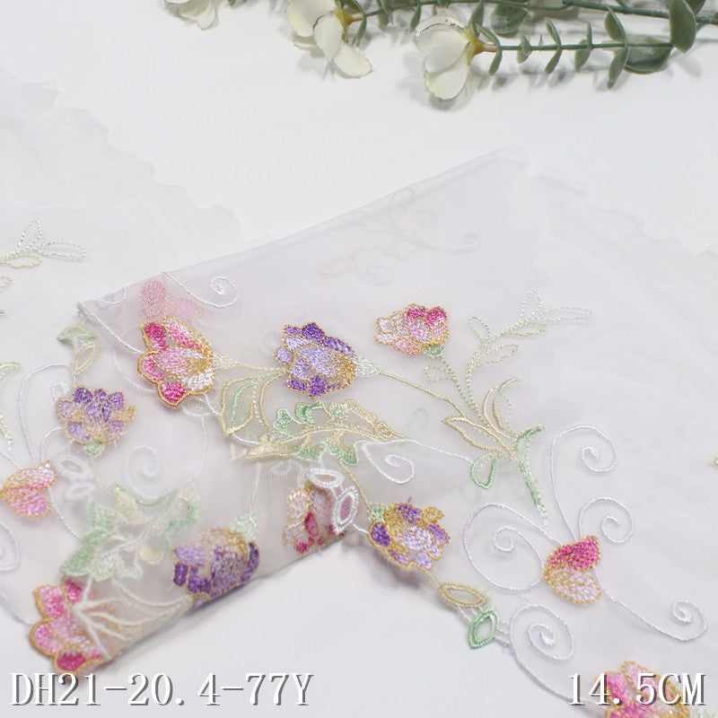 【1pack】-Freedombeauty | White Mesh Single Side Colorful Small Fresh Flower Cluster Stretch Embroidery Light Skirt Clothing Home Textile Accessories