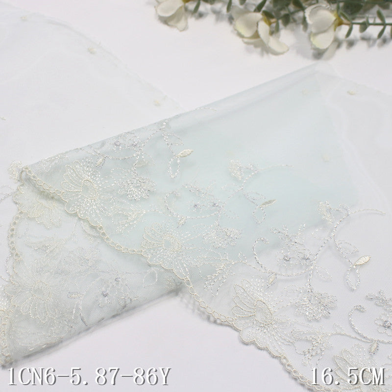 【1pack】-freedombeauty|Multicolor Single-Sided Japanese Style Silver Thread Flower Mesh Embroidery 15cm Clothing Home Textile Lace Trim DIY