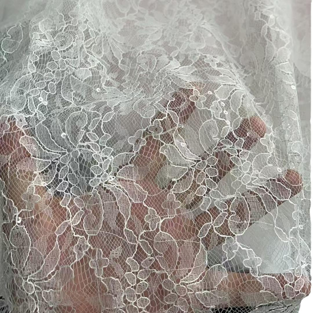 freedombeauty|Hot Selling Full Width Sequin Lace Mesh Fabric Hollow Out Jacquard Mesh Fabric for Clothing Accessories