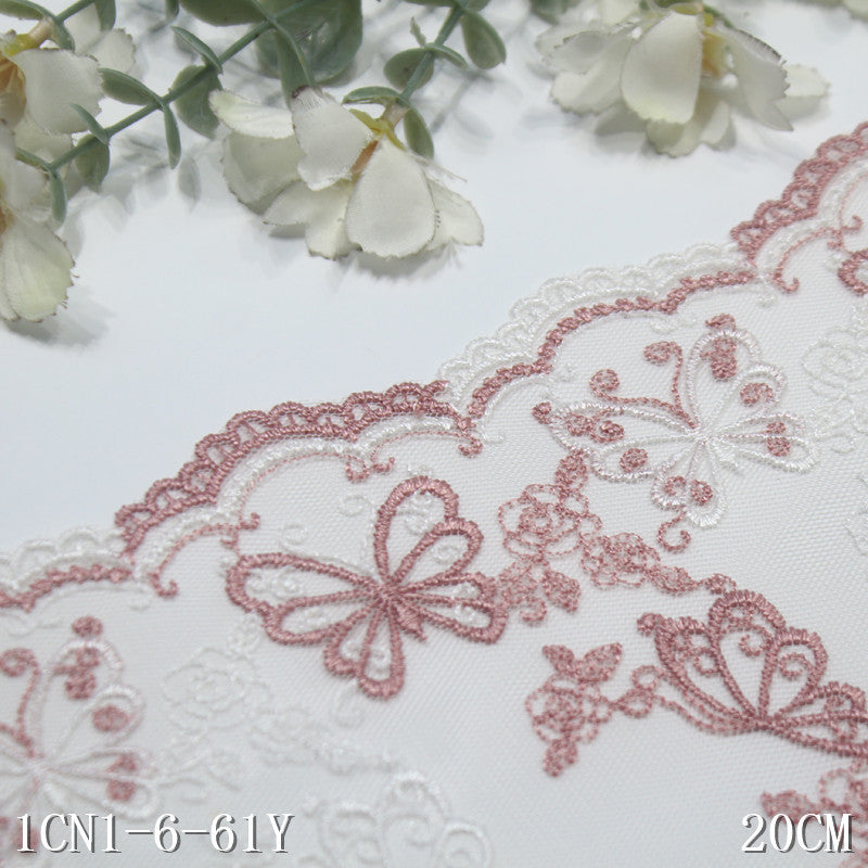 【1pack】-freedombeauty|Two-tone French Style Single-sided Exquisite Butterfly Mesh Embroidery 20cm Curtain Sofa Cushion Lace Trim Accessories