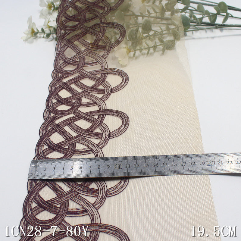 【1pack】-freedombeauty|Skin Tone Mesh Single Side Ancient Style Line Embroidery Lace Trim 26cm Curtain Sofa Cushion Lace Trim Accessories