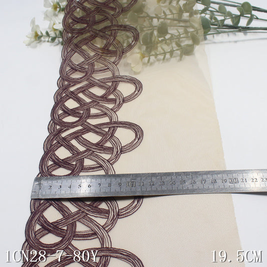 【1pack】-freedombeauty|Skin Tone Mesh Single Side Ancient Style Line Embroidery Lace Trim 26cm Curtain Sofa Cushion Lace Trim Accessories