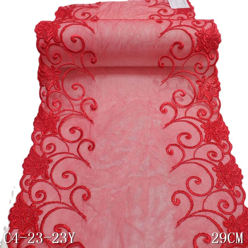 freedombeauty|Red Mesh Double Wave Pattern Embroidered Lace Trim for Curtains and Home Decor