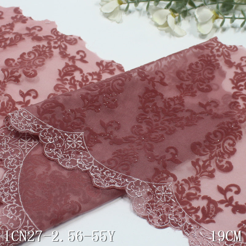 【1pack】-freedombeauty|Multicolor Chiffon Mesh Single-Sided Flocking Pattern Embroidery Trim Curtain Sofa Cushion Lace Trim Accessories