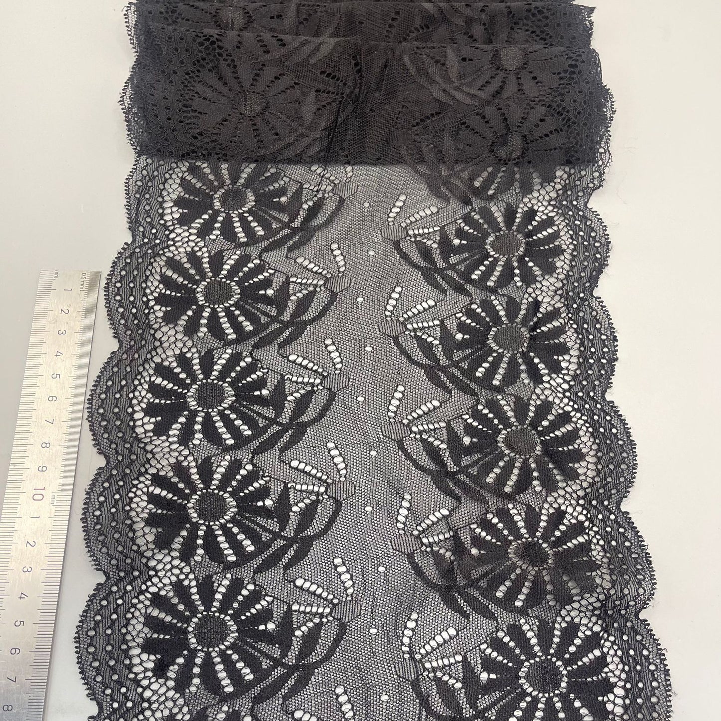 freedombeauty|23CM Black Lace Trim Fashionable High-Quality Large Lace Elastic Trim Clothing Home Accessories