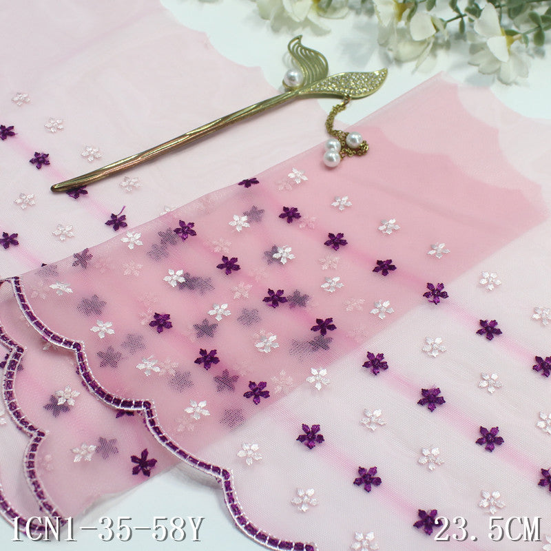 【1pack】-Freedombeauty | Single Side Half Two-Color Small Floral Stretch Embroidery Lace Curtain Sofa Cushion Lace Accessories DIY