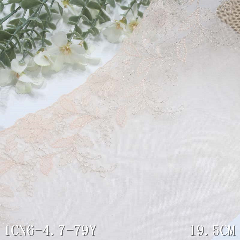 【1pack】-freedombeauty|Light Apricot Mesh Ancient Style Single Edge Silver Thread Flower Embroidery Lace Trim for Lingerie Clothing Lace Trim Accessories