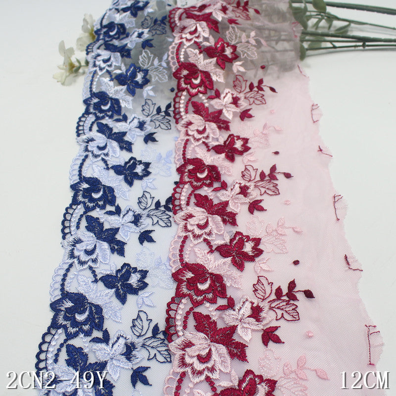 【1pack】-Freedombeauty | Two Colors Double Bellow Classical Single Bilateral Flower Embroidery Lace Soft Delicate Clothing Curtain Lace Accessories